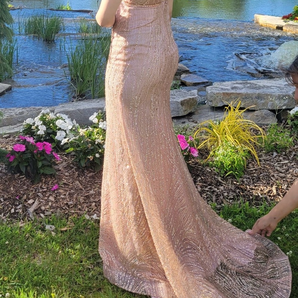 Joseph Ribkoff Shimmering Gold Backless Dress